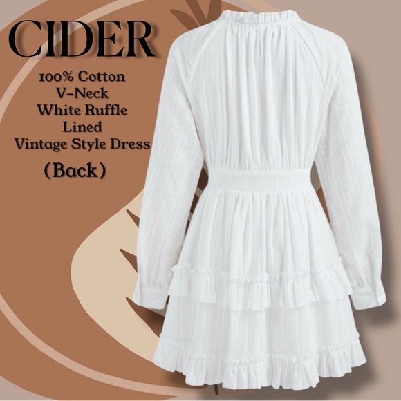 CIDER NWT White Ruffle Vintage Style Cotton Dress With Lining Boho - Picture 2 of 11